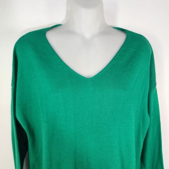 CCK Style Sweater Women Size 46 XXL Green Wool Blend V Neck High Low Lightweight - Picture 3 of 9